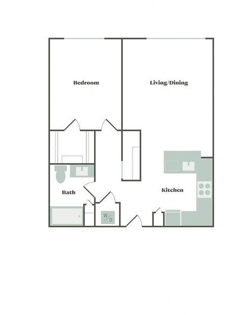 Floor plan for 1 bed, 1 bath, 782 sqft